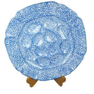 N.S Gustin Co. Pottery Blue Stipple Spongeware Square 11.25” Deviled Egg Platter